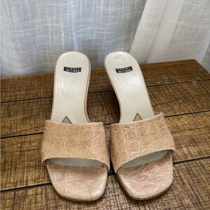 Stuart Weitzman Beige Textured Slide Sandals
